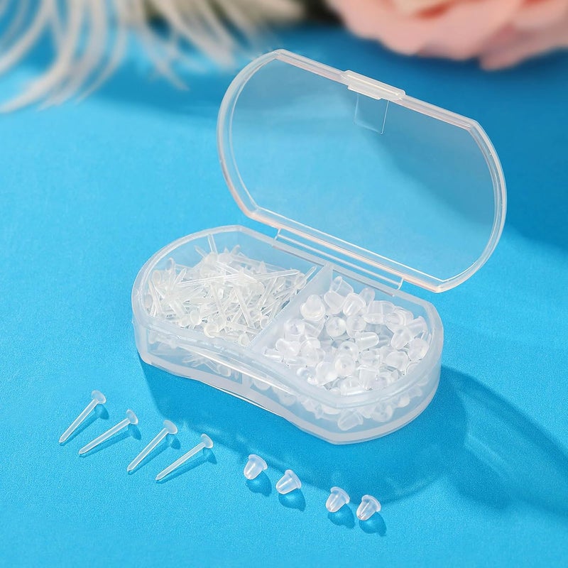 Formulen Plastic Earrings, 200 PCS Clear Earrings for Sports, Transparency Plastic Post Earring Studs for Sports, Flat Silicone Earring for DIY - Image 2